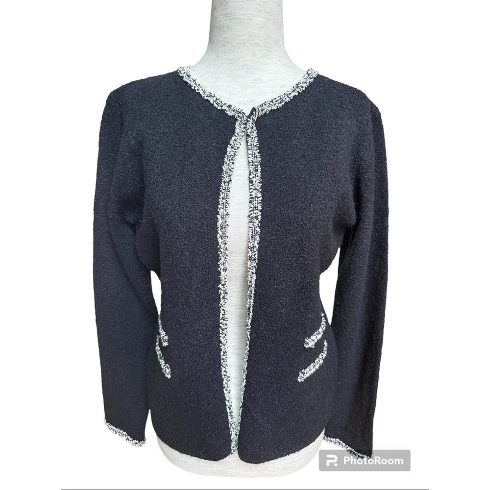 Sioni Essentials Black Boucle Open Sweater Jacket, NWT, S